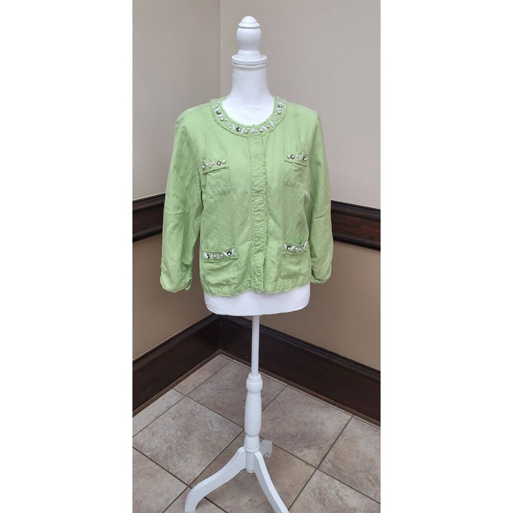 Ruby Road Sea Green Embellished Jacket- Size 12- Boho, Classic, Chic